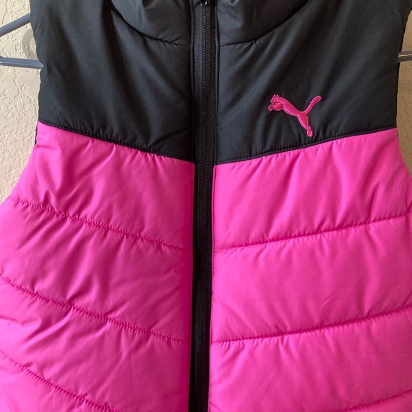 Puma Girls Puffer Vest | Size M | Black & Bright Pink | Full Zip | Like New - Picture 2 of 8